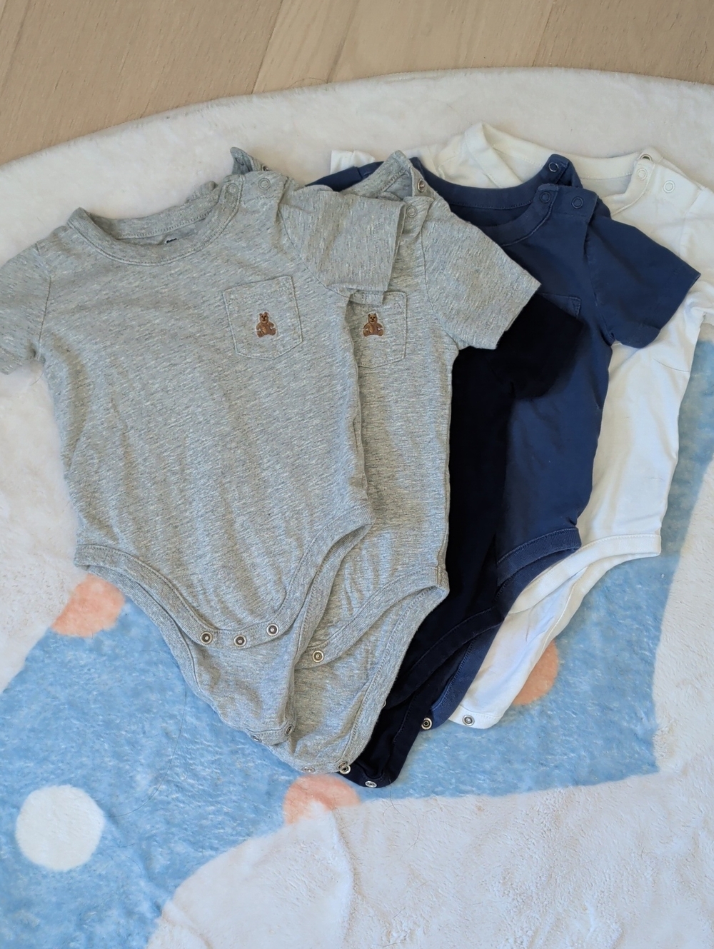 Baby Gap Short-Sleeve One-Piece Bodysuit Set - 5x Gray, Navy, White